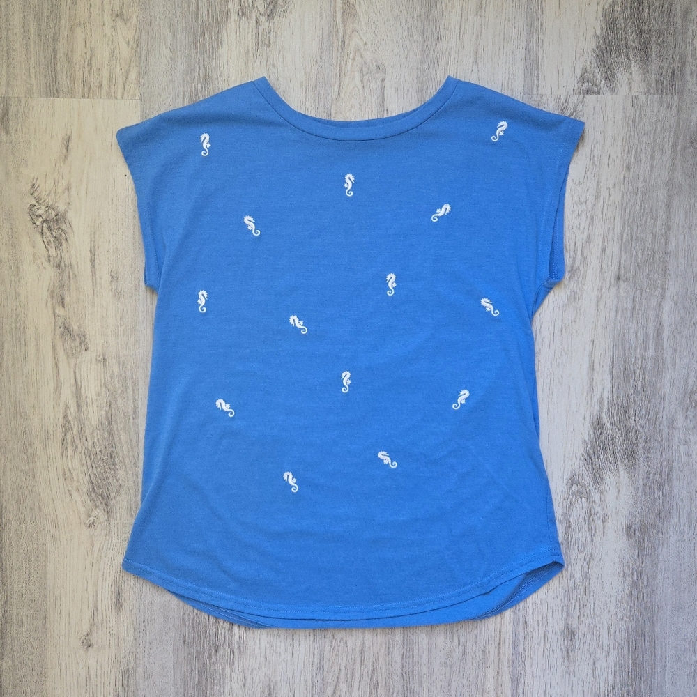 ( sable sky ) Emboidered Seahorse Short Sleeve Top /Tee Shirt